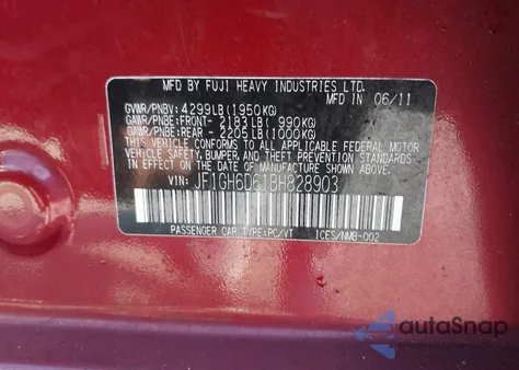 2011 Subaru Impreza Outback Sport from USA, damaged, VIN JF1GH6D61BH828903